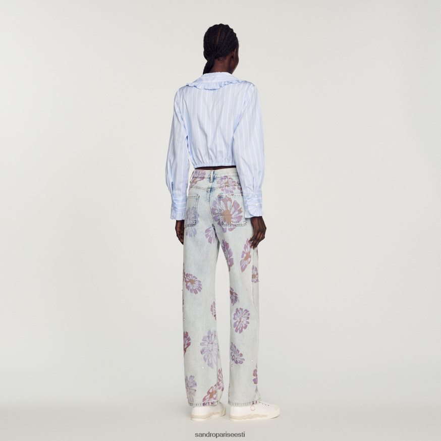 Sandro Paris kehakate naised kärbitud särk suure kraega BN4RF315 valge/sinine