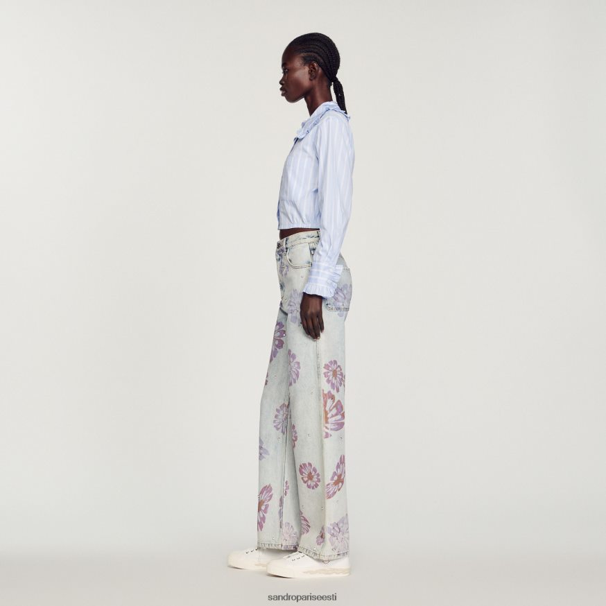 Sandro Paris kehakate naised kärbitud särk suure kraega BN4RF315 valge/sinine