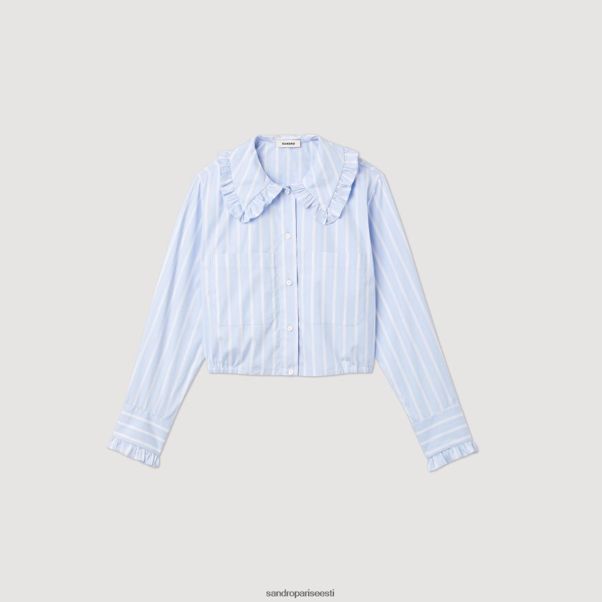 Sandro Paris kehakate naised kärbitud särk suure kraega BN4RF315 valge/sinine