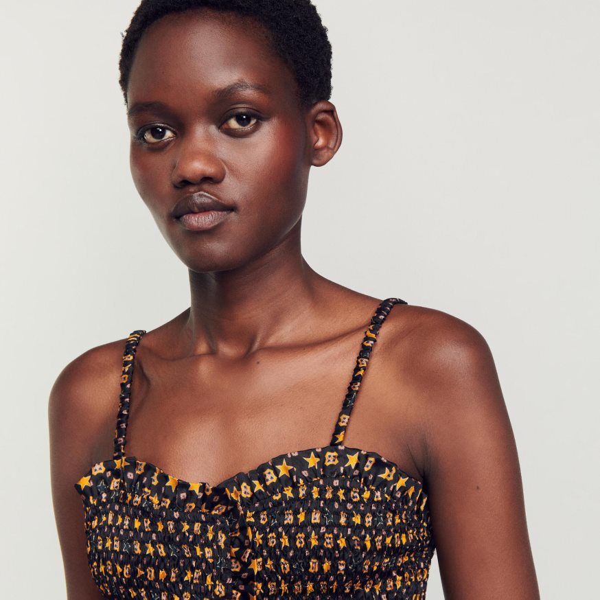 Sandro Paris kehakate naised kärbitud smocked top BN4RF70 must