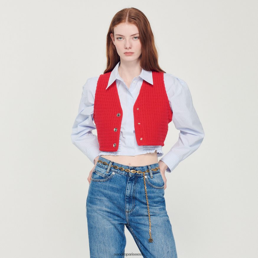 Sandro Paris kehakate naised kärbitud triibuline särk BN4RF288 taevasinine/valge