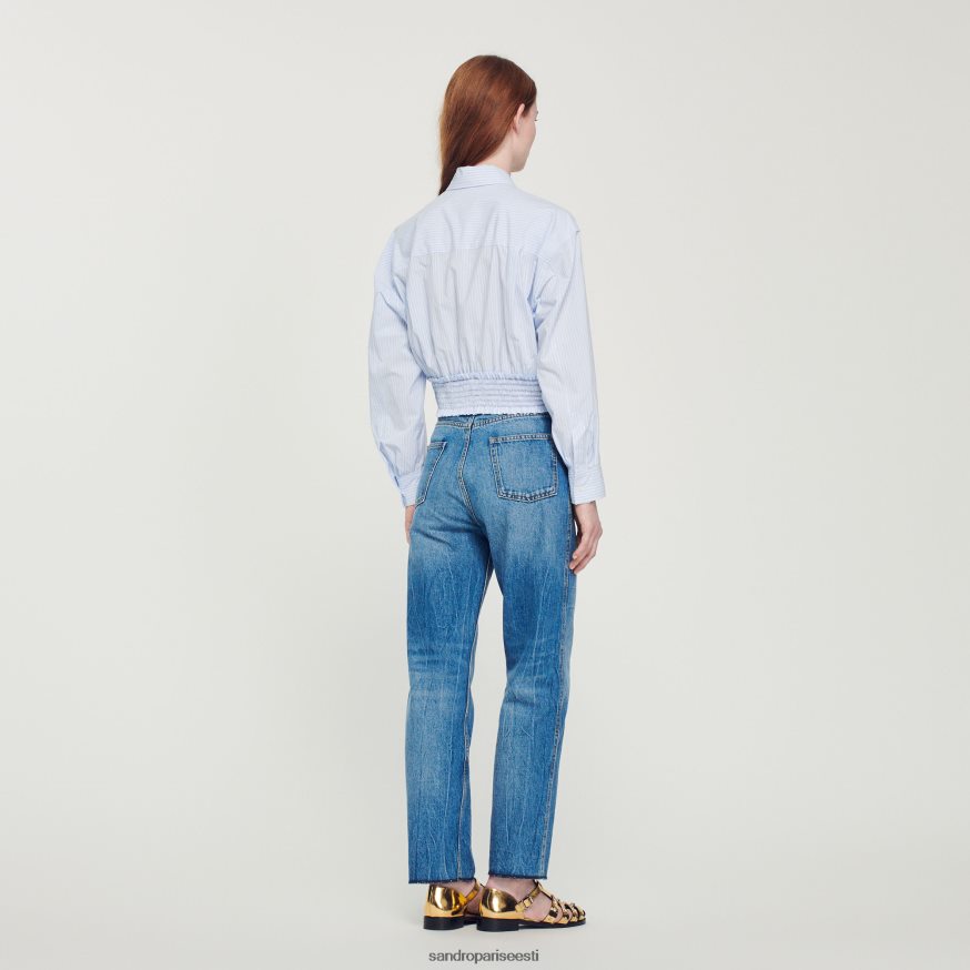 Sandro Paris kehakate naised kärbitud triibuline särk BN4RF288 taevasinine/valge