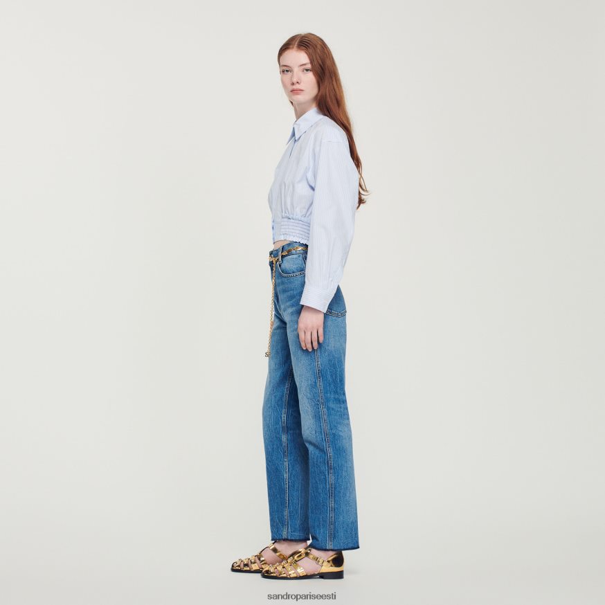 Sandro Paris kehakate naised kärbitud triibuline särk BN4RF288 taevasinine/valge