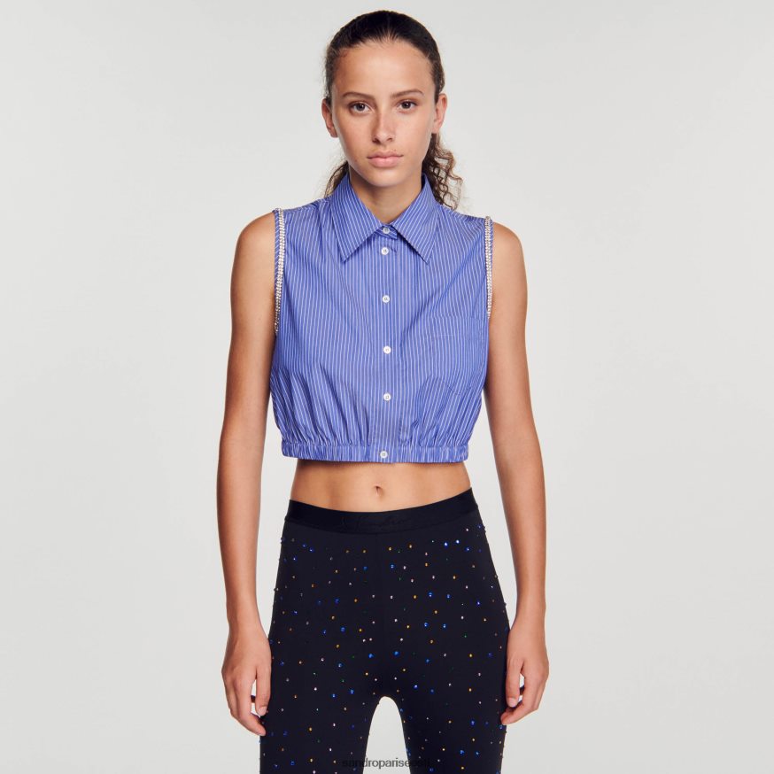 Sandro Paris kehakate naised kärbitud triibuline särk BN4RF38 sinine/valge