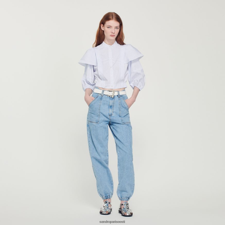 Sandro Paris kehakate naised kärbitud triibuline särk BN4RF84 valge/sinine