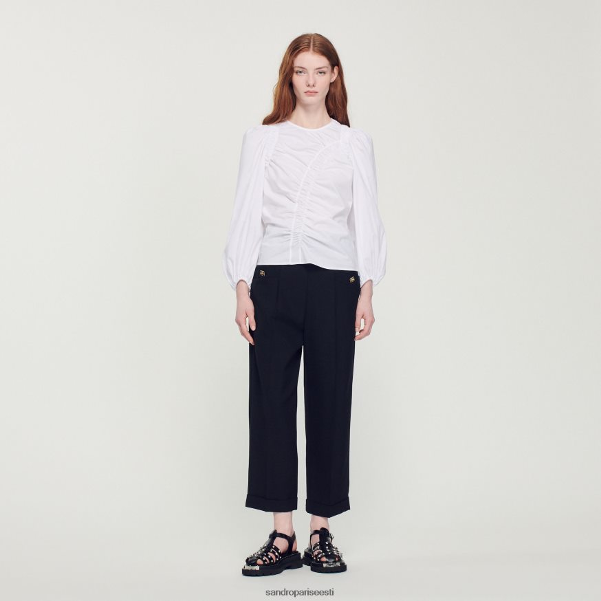 Sandro Paris kehakate naised kogutud popliin top BN4RF410 valge