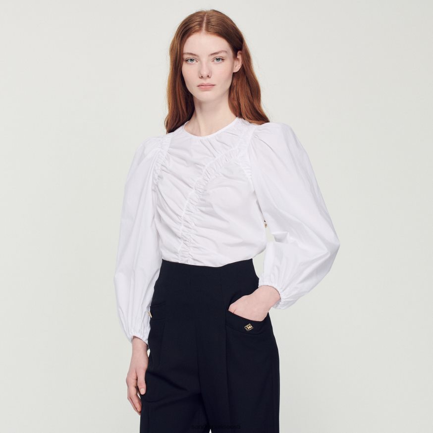 Sandro Paris kehakate naised kogutud popliin top BN4RF410 valge