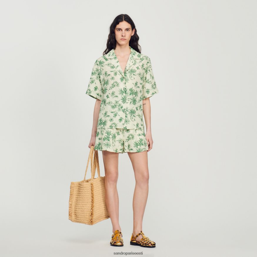 Sandro Paris kehakate naised lahtise trükiga särk BN4RF303 ecru - roheline