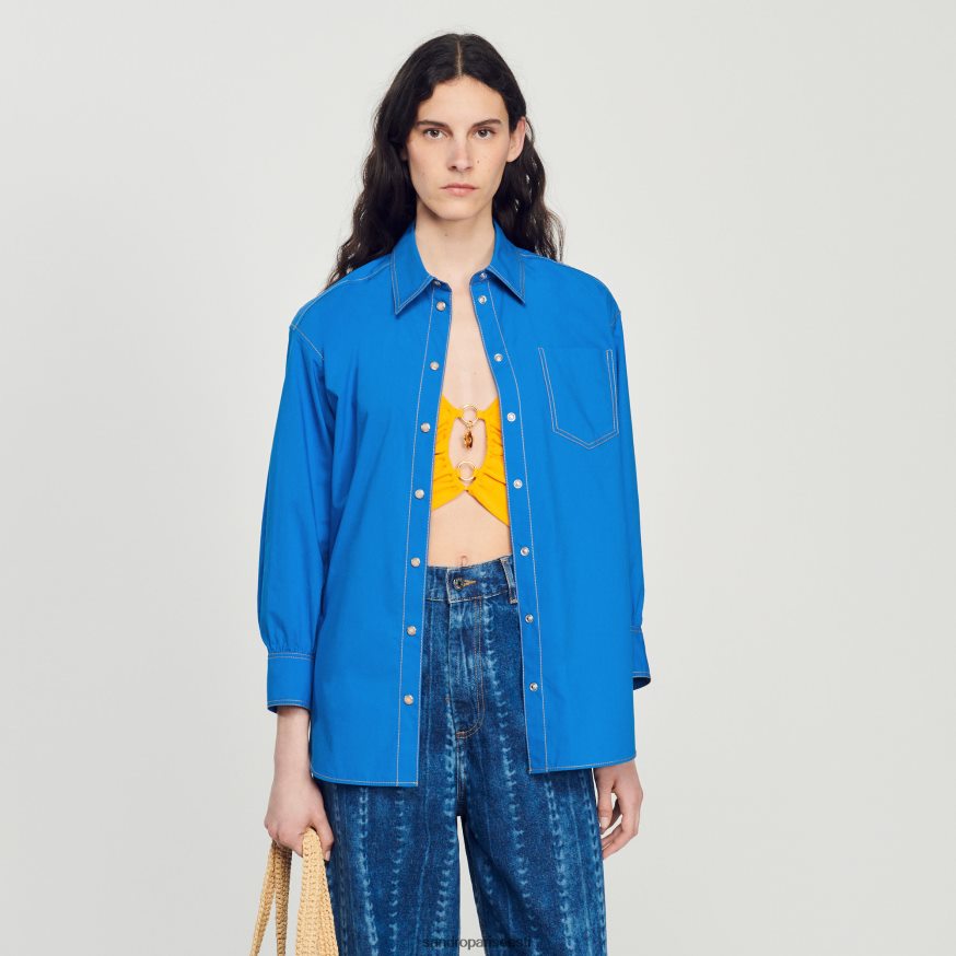 Sandro Paris kehakate naised õmmeldud detailidega särk BN4RF265 elektrisinine