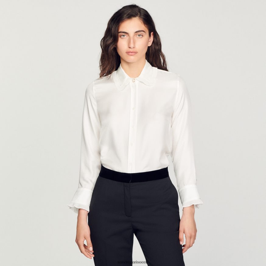 Sandro Paris kehakate naised plisseeritud ääristega siidisärk BN4RF199 ekru