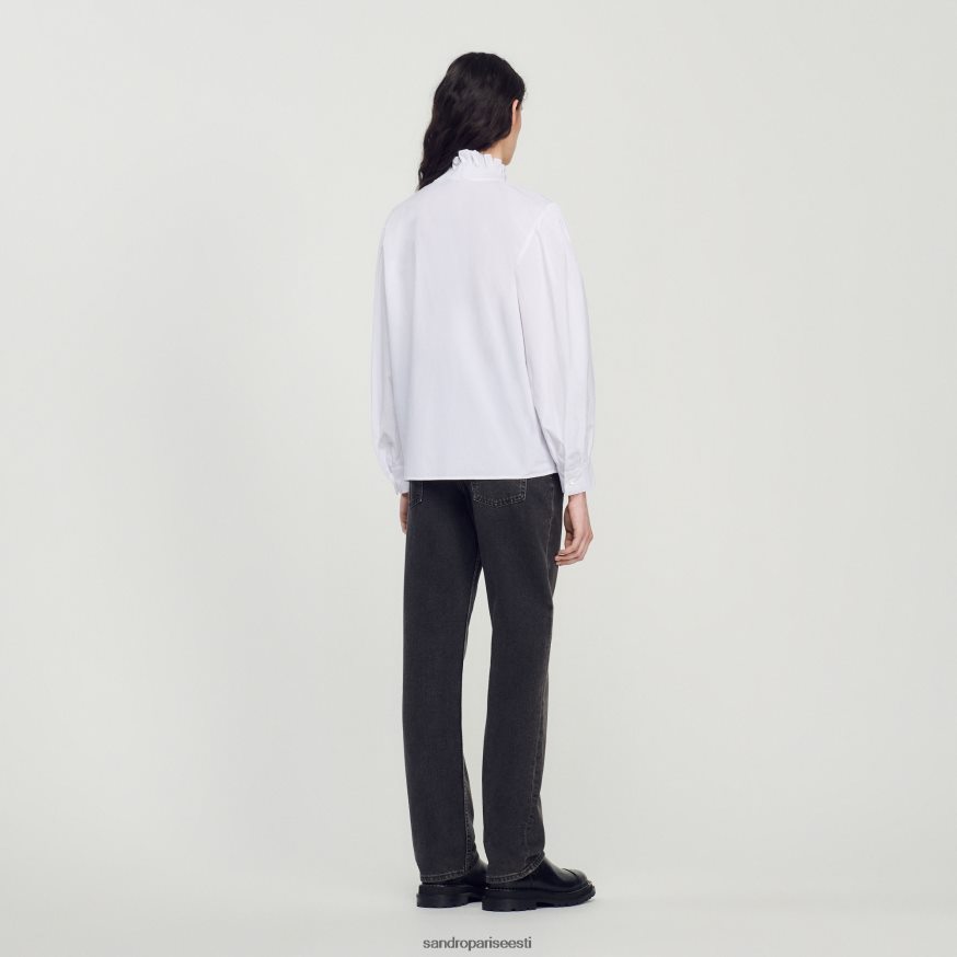 Sandro Paris kehakate naised puuvillane uhke kraega särk BN4RF142 valge