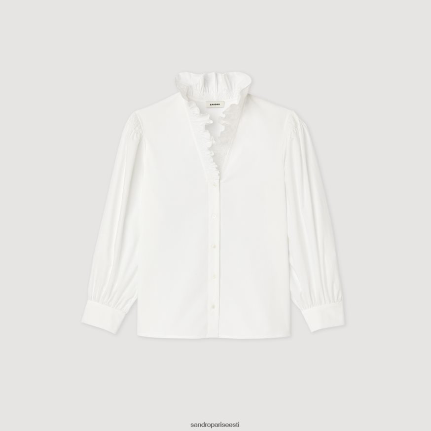 Sandro Paris kehakate naised puuvillane uhke kraega särk BN4RF142 valge