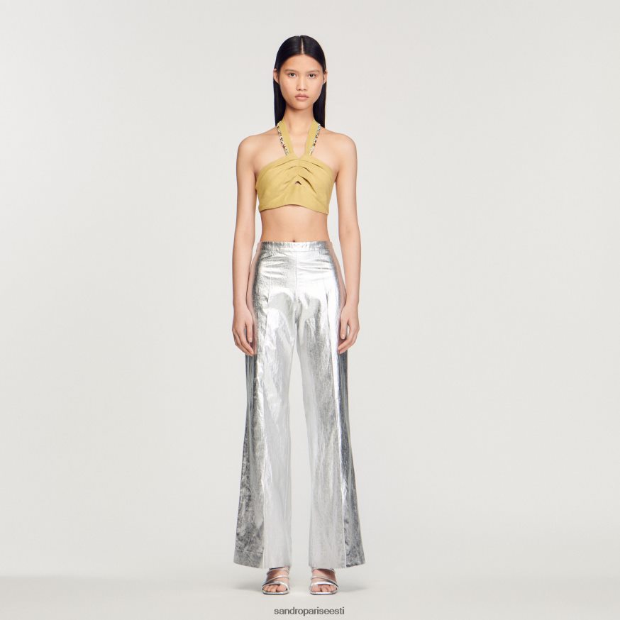 Sandro Paris kehakate naised rhinestone-kaunistusega crop top BN4RF367 laimiroheline