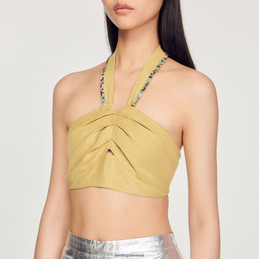 Sandro Paris kehakate naised rhinestone-kaunistusega crop top BN4RF367 laimiroheline