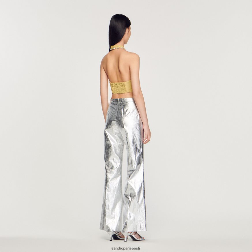 Sandro Paris kehakate naised rhinestone-kaunistusega crop top BN4RF367 laimiroheline