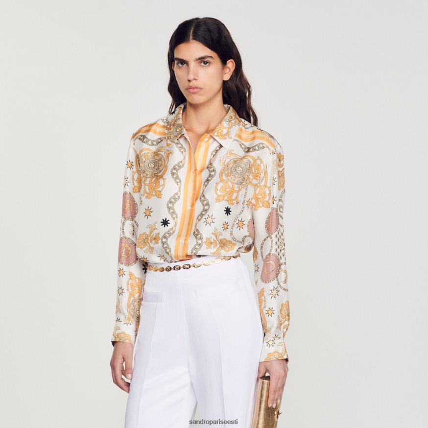 Sandro Paris kehakate naised sallimustriga siidisärk BN4RF308 ekru