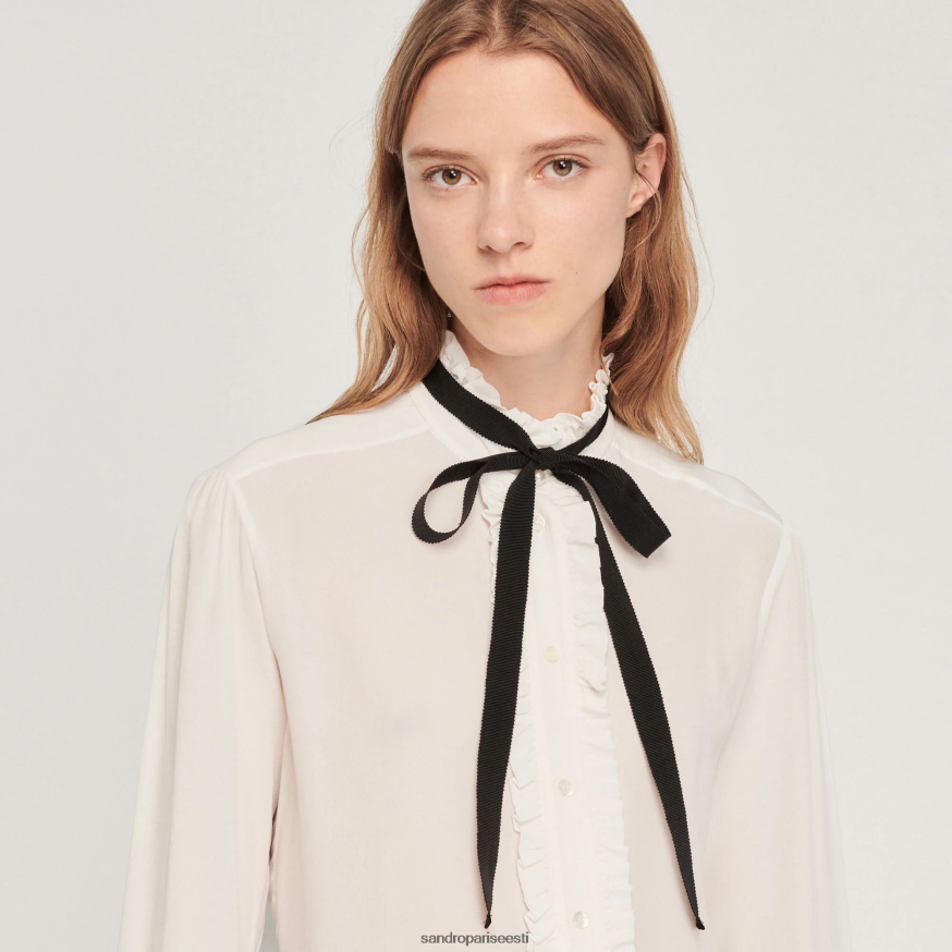 Sandro Paris kehakate naised siidist pluus paelaga BN4RF1 ekru