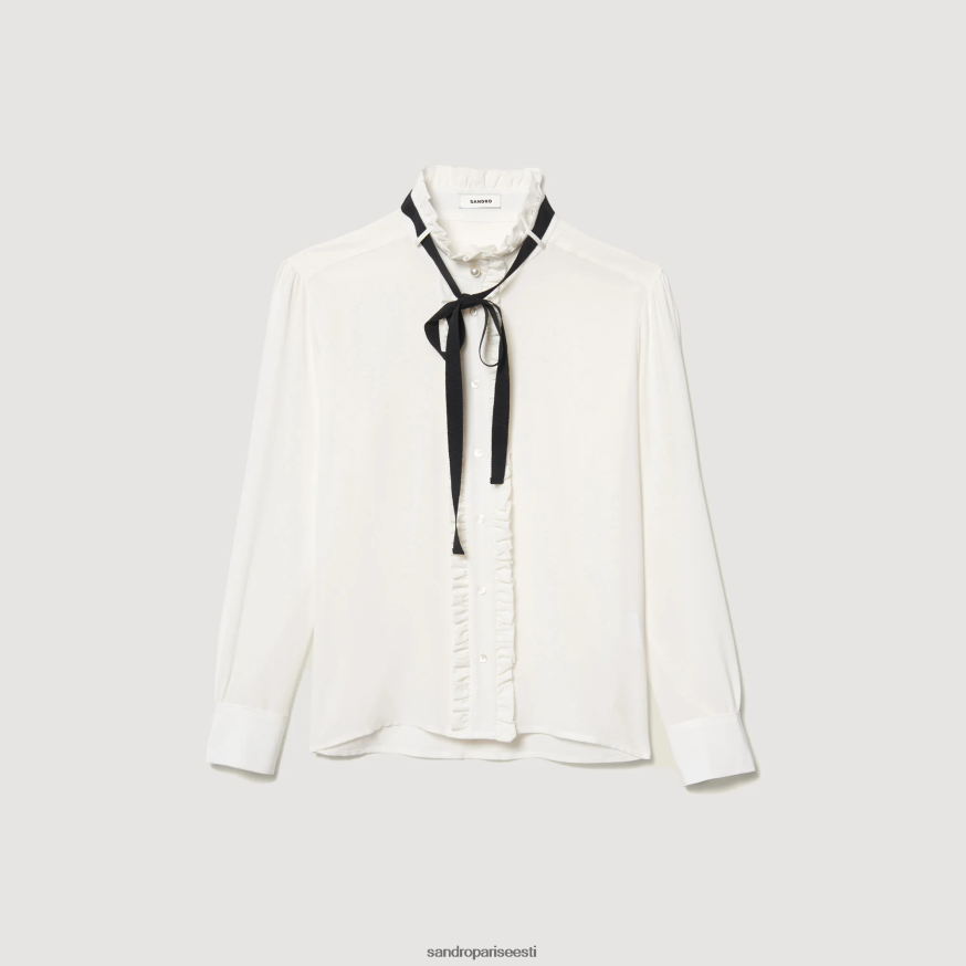 Sandro Paris kehakate naised siidist pluus paelaga BN4RF1 ekru