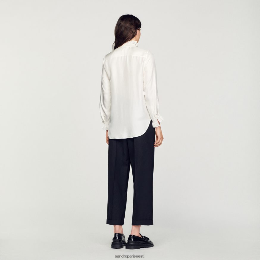 Sandro Paris kehakate naised siidist särk koos kokkutõmmatud kraega BN4RF101 ekru