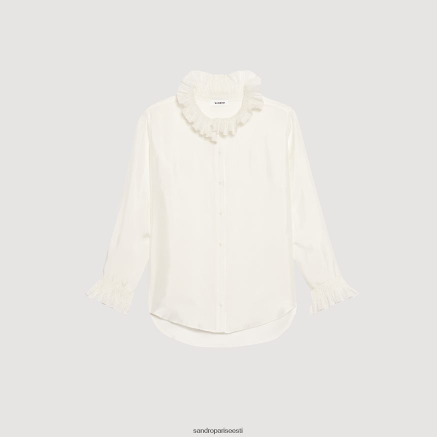 Sandro Paris kehakate naised siidist särk koos kokkutõmmatud kraega BN4RF101 ekru