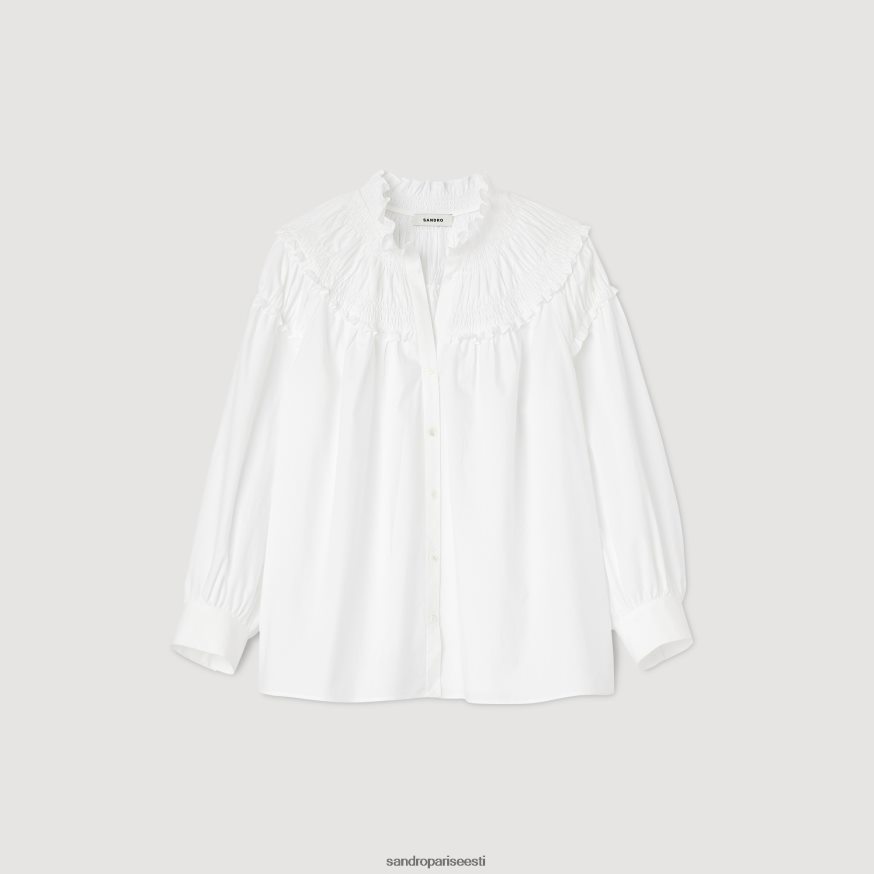 Sandro Paris kehakate naised smocked-kraega pluus BN4RF31 valge