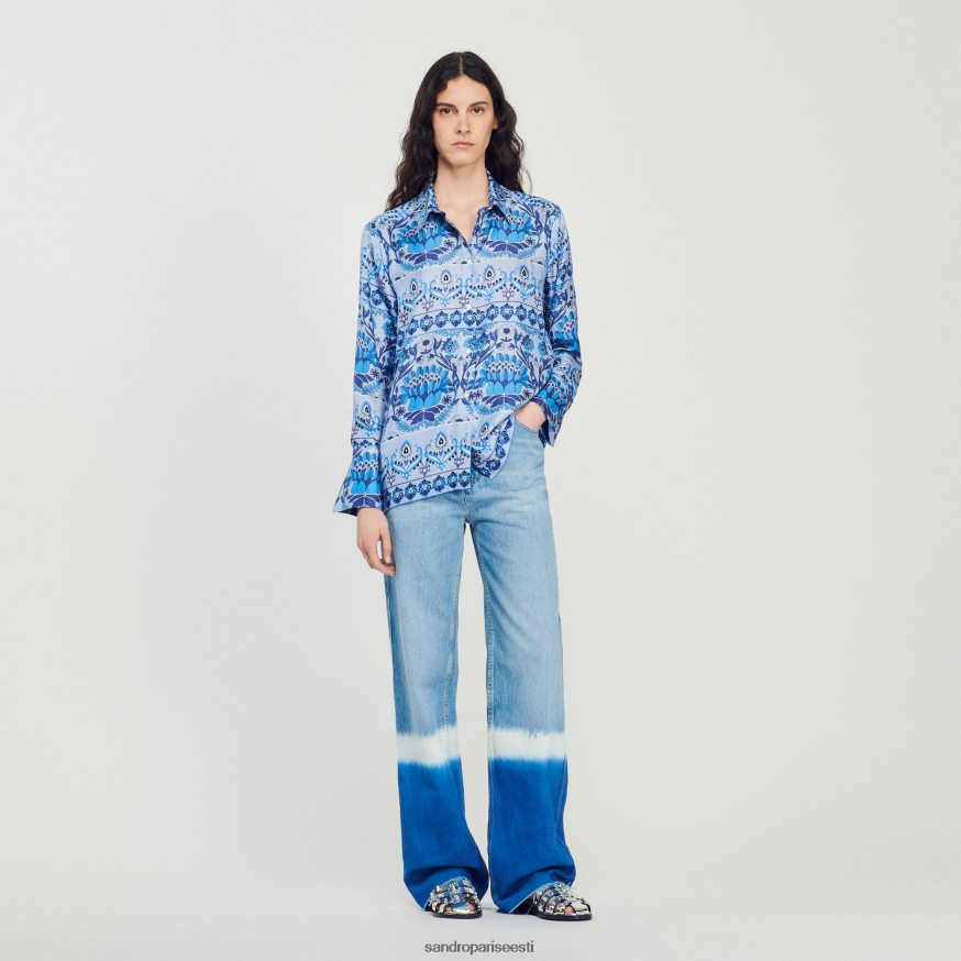 Sandro Paris kehakate naised trükitud siidist särk BN4RF172 sinine