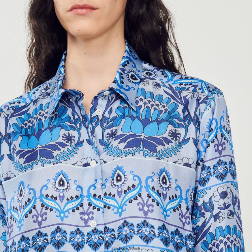 Sandro Paris kehakate naised trükitud siidist särk BN4RF172 sinine