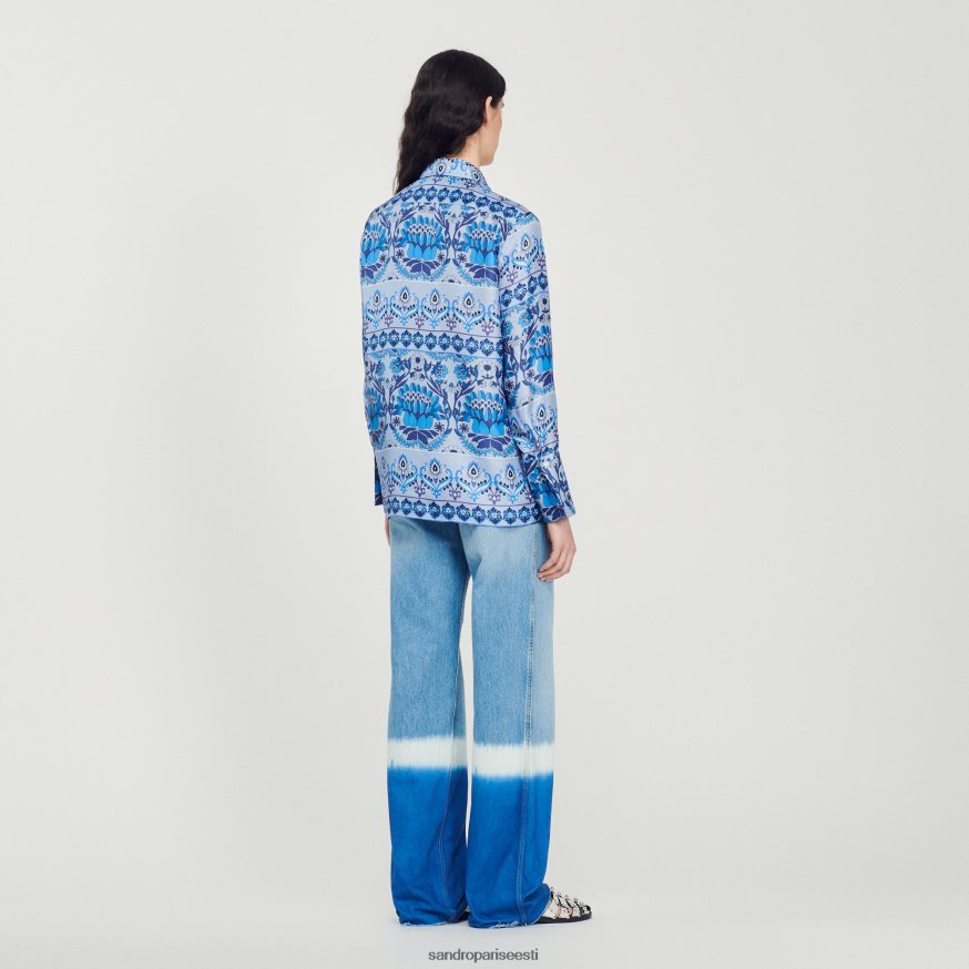 Sandro Paris kehakate naised trükitud siidist särk BN4RF172 sinine