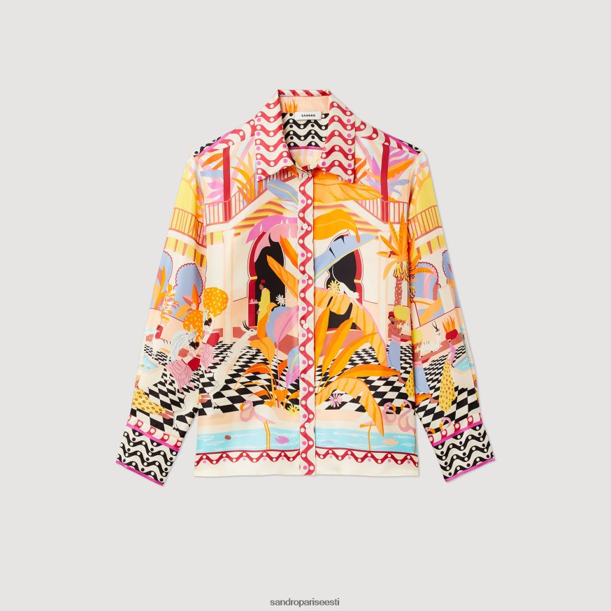 Sandro Paris kehakate naised trükitud siidist särk BN4RF188 oranž/roosa