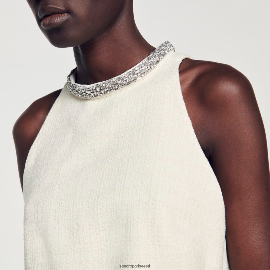 Sandro Paris kehakate naised tweed kärbitud top BN4RF59 ekru